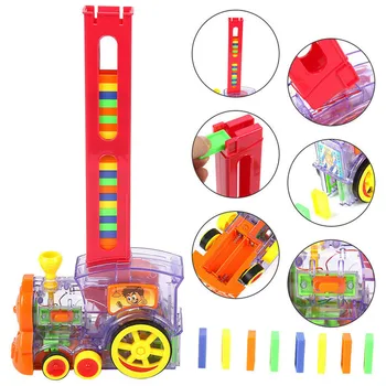 Automātiskās Ko Domino Ķieģeļu Vilcienu, Automašīnu Uzstādītu skaņas, gaismas bērniem Krāsains Plastmasas Domino Bloki Spēles Rotaļlietas Komplekts Dāvana Meitene zēni