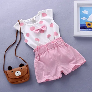 Baby Girl Komplekti Bērnu Kokvilnas ar Īsām Piedurknēm Uzvalks 2019 Vasaras 0-4 Gadus Vecu Bērnu T-krekli +bikses Bērniem, Drēbes Meitenēm Apģērbi