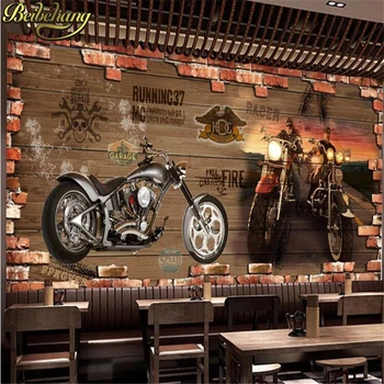 Beibehang papel de parede Pielāgotus foto tapetes, 3D Retro motociklu nostalgic ķieģeļu TV fona sienas mājas sienu apdare