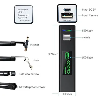 Bezvadu Endoskopu, HD 1200P Wifi USB Borescope IP68 Ūdensnecaurlaidīga Pārbaudes Kameras ar pusstingrām Elastīgu Kabeli Viedtālrunis