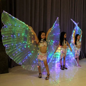 Bērniem Led Isis Wings Balta, Varavīksnes Bērniem Led Spīd Spārniem Vēdera Deju Piederumi Meiteņu Deju Spārnus ar Nūju