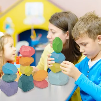 Bērnu Celtniecības Bloku Montessori Rotaļlietas Krāsu Koka Kaudzē Līdzsvaru Akmens Bloku Bērnu Izglītības Rotaļlietu Komplekts Dāvanas