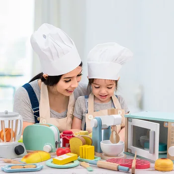 Bērnu Koka Virtuve Izlikties, Spēlēt Pavārmāksla Bloki Simulācijas Kafijas Automāts Tosteris Miniatūras Pārtikas Bērnu Izglītojošās Rotaļlietas
