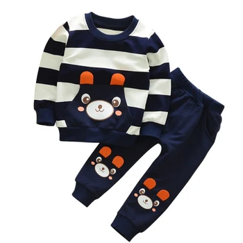 Bērnu uzvalks Modes Baby Zēni Meitenes Valkā, Kokvilnas, ar garām Piedurknēm Topi un Bikses Komplekti/2GAB 0-5Years Bērnu Apģērbs