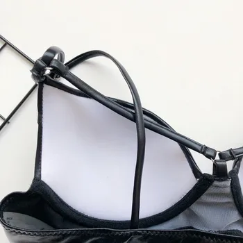 CHRONSTYLE PU Ādas Sexy Bikini Komplekts Sievietēm Beachwear Ir 2021. Punk Peldkostīmi Vasaras peldkostīms Push Up Polsterēta Peldbikses, Peldkostīmu
