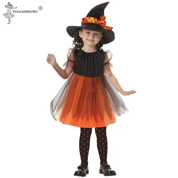 Cosplay Ragana Apģērbu Puse Bērnu Bērni Raganu Halovīni Kostīms Meitenēm Halloween Kostīms Puse Raganu Kleita Ar Cepuri