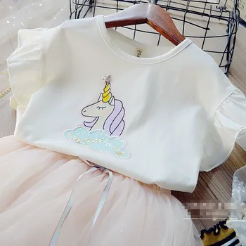 Cute Karikatūra Unicorn Acs Tutu Meiteņu Svārki Uzvalks Kokvilnas T-krekls, Tops+Svārki 2gab Apģērbs Vasaras Meitene Apģērbu Komplekti Bērnu Drēbes Meitenei