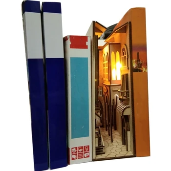 DIY KIY Diagon Aleju Koka Grāmatu Kaktiem Mākslas Bookends Eiropas Pilsētas Noņemams Roku Grāmata Apdare, Led Plaukts