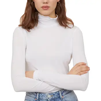 Diedzēt Savirmot Augstu Uzrullētu Apkakli Long Sleeve Sieviešu T Krekls Estētisko Korejas Balta, Melna, Rozā Pamata Džemperi Apģērbi Sieviešu Plus Izmēra