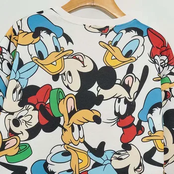 Disney Sporta Krekli Vintage Minnie Mickey Mouse Daisy Donald Duck Plutons Karikatūra Izdrukāt O-Veida Kakla Garām Piedurknēm Gudrs Sieviešu Topi Harajuku