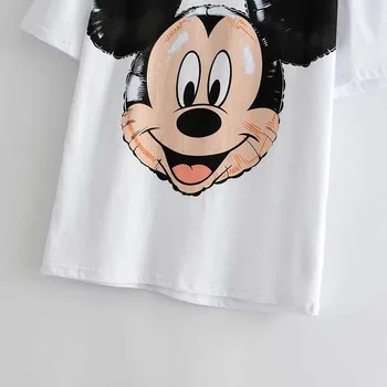 Disney Stilīgs Gudrs Mickey Mouse Balonu Karikatūra Izdrukāt T-Krekls O-Veida Kakla Džemperis Ar Īsām Piedurknēm Gadījuma Modes Sievietes Balts T-Veida Topi