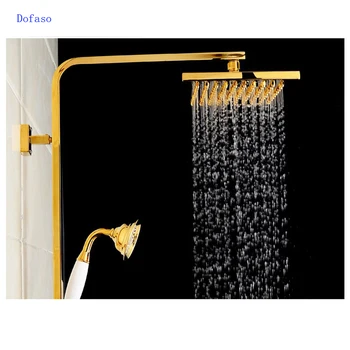 Dofaso zelta duša, vanna jaucējkrāns Zelta Misiņa Dušas Jaucējkrāns Uzstādīt Dual Keramikas Rokturi Vannas Maisītāji dušas komplekts
