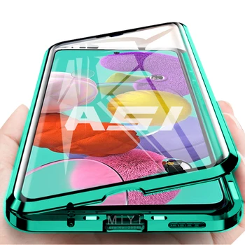 Double-sided Magnētisko 360° Pilnu Aizsargātu Flip Case For Samsung A51 A71 Rūdīts Stikls Aizmugurējais Vāciņš Samsung Galaxy 51 71 Lietu