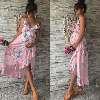 Dzemdību Kleitas Maternitātes Drēbes Elegants Grūtniecības Kleita Gadījuma Ziedu Iespiesti Ruffles Falbala Sundress Grūtniecēm