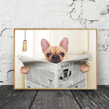 Dzīvnieku Plakātu Suns, Lasot Laikrakstu Audekla Apgleznošana Sienu Mākslas Funny Suns Tualetes Mākslas Plakātu, Apdare, Sienas, Attēlus Vannas Istaba