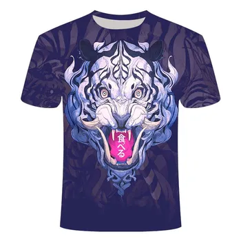 Dzīvnieku smieklīgi 3D lauva T-krekls vīriešu vasaras 3d drukāšanas lauvu zēns tīģeris top T-krekls