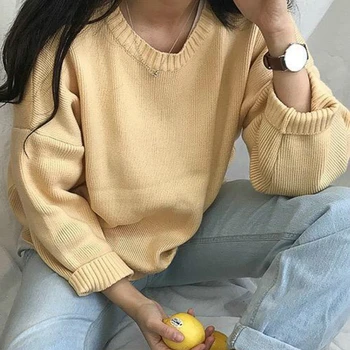 Džemperis Sievietēm Cietā Salds Lielajam Zaudēt Moderns Trikotāžas Atpūtas Studentiem Elegants Sieviešu Džemperi korejiešu Stilā Outwear Visu maču
