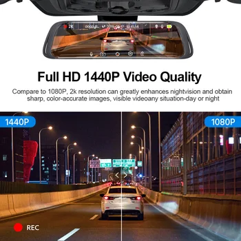 E-ACE A42 10 Collu Touch 2K Automašīnas DVR Kamera Spogulī, Video Ieraksti Straumēt Dash Cam ar 1080P Atpakaļskata Kamera Nakts Redzamības