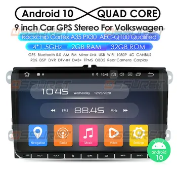 ES/ASV Noliktavā RDS android 10 auto multimedia player VW polo, golf, passat tiguan skoda yeti lielisku ātri skoda gps navi