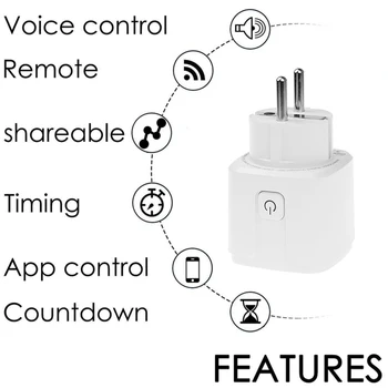 ES WiFi Smart Plug Socket 110-220V 16A Pilnvaras Uzraudzīt Laika Funkcija Tuya SmartLife APP Kontroles Darbs Ar Alexa, Google Palīgs