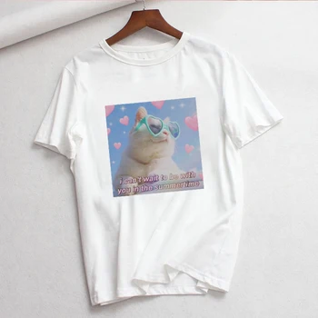 Femme T Krekls Topi Jauns Harajuku T-krekls Sievietēm Funny Kaķis Drukāt Jauki korejiešu Stilā, Lielgabarīta Tshirt Sieviešu Ulzzang krekli sieviešu