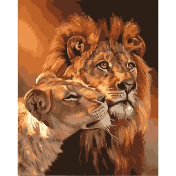 Glezna Ar Numuriem DIY Dropshipping 40x50 50x65cm Liels Un Mazs Lauva Dzīvnieku Audekls Kāzu Dekorēšana Mākslas ainu Dāvanu
