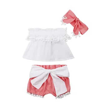 Gudrs Jaundzimušais Meitene Apģērbs, Apģērbu Pušķi Piedurknēm Topi+Liels Bowknot Bikses+Galvas 3Pcs Baby Girl Kokvilnas Komplekti 0-24M