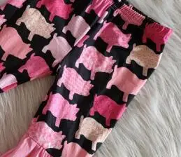 Gudrs cūku meitenei krist apģērbs, dzīvnieku kids apģērba rozā bell dibenu bikses rozā cute baby girl boutique 2-piece set