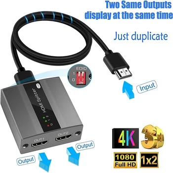 HDMI Splitter 1 2 izejas Atbalsts EDID Funkciju HDMI Slēdzis 4K@30HZ,1080P,3D,HDCP1.4 Datoru, X Box Uguns TV Stick