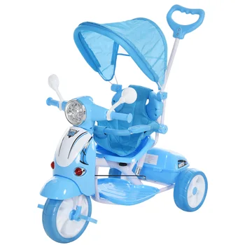HOMCOM bērnu trīsriteni 3 gadu vecs nolokāmi, ar gaismas un mūzikas funkcijas nojumi motociklu formas 102x48x96 cm