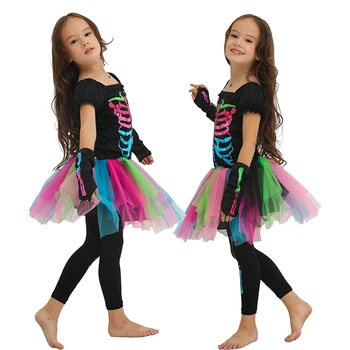 Halovīni kostīms bērniem, Meitenēm, Funky Punky Kaulu Kostīms Bērnu 2018 Skelets Šūpuļzirgs Cosplay Tutu Kleita Fancy Dress Costume