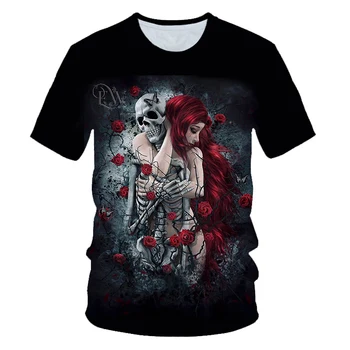 Harajuku Atdzist Galvaskausa Sievietes Sexy 3D T-Krekls Unisex Modes Gudrs Estētisko Skelets Melnā Tēja Satantic Gothic Apģērbu Ragana Krekls