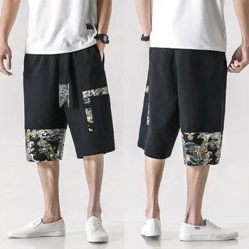 Harajuku Japāņu Stila Vīriešu Bikses, Vasaras Kanaga Vas Vilnis Iespiesti Gadījuma Bikses Ķīnas Retro Plus Lieluma Hip Hop Streetwear
