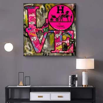 Ielu Grafiti Mākslas Audekls Gleznas Mūsdienu Plakātu Drukas Krāsains Vēstuli Mīlestība Sienas Art Attēlus viesistaba, Mājas Dekoru