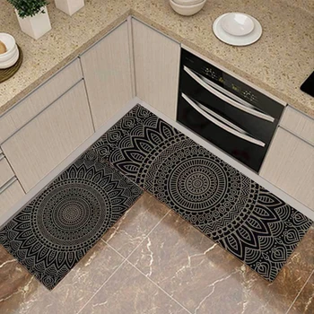 Ilgi Virtuves Paklāju Bohēmijas Ģeometriskā Melns Modelis Dzīvojamā Istaba Guļamistaba Laipni Ieejas Doormat Absorbcijas Vannas Virtuves Paklāji
