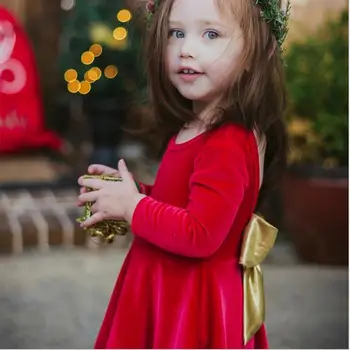 Infant baby toddler meitenes, zelta loki Ziemassvētki kleita bērniņi pirmo jaunā gada kleitu mīksta samta ins modes apģērbi