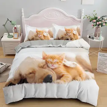 Jauna Dizaina 3d Gultas piederumi Kaķis, Suns Gultasveļa Guļamistaba Dekori Ērti Duvet Cover Set
