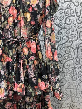 Jaunas Ielidošanas Kleita Ir 2021. Pavasara Augstas Kvalitātes Dizainera Apģērbu Sievietes Burvīgu Ziedu Drukāt Kaskādes Savirmot Deco Garām Piedurknēm Kleita