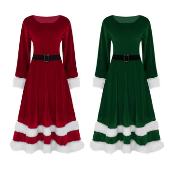Jaunas Ielidošanas Sieviešu Dāmas Mīksta Samta Liekšķere Kakla Garām Piedurknēm Kundze Santa Klausa Tērpu Pieaugušajiem Ziemassvētku Fancy Dress Up Kleita Komplekti