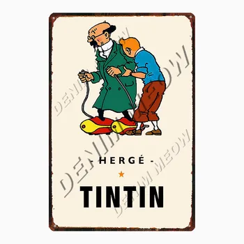 Jaunas Ielidošanas Tintin Karikatūra Vintage Metāla Plakātu Herge Tintin Noplucis Šiks Metāla zīmju Mākslas Kids Istabas Dekors Dāvanu Sienas Uzlīmes WY108
