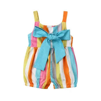 Jaundzimušais Meiteņu drēbes bez piedurknēm kokvilnas jauki Svītrainām Romper Loku laukumā apkakles bērniem Toddler Topi vienu gabalu