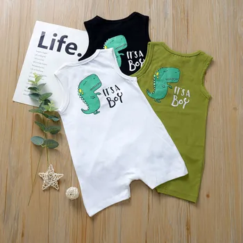 Jauno Modes Vasaras Bērnu Zēniem Karikatūra Dinasaur Vēstuli Drēbes Cute Baby Kombinezonus