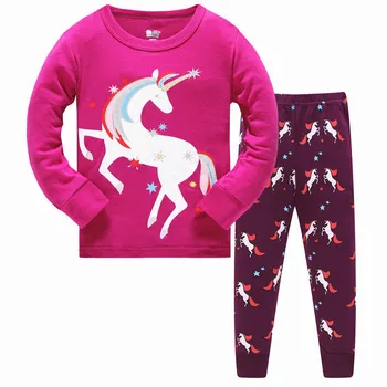 Jaunpienācēju Top Zīmolu Unicorn Pidžamas, Kokvilnas Gudrs 3-8T Bērnu ar garām Piedurknēm Homewear Apģērbu 2 gab Komplekti Bērniem, Meitenēm, Sleepwear