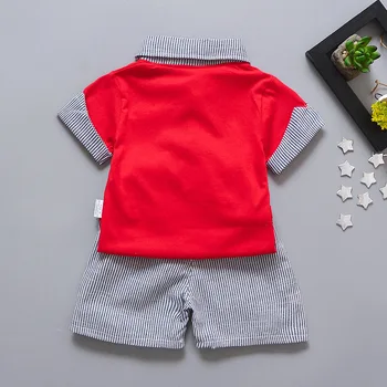 Jauns bērnu apģērbu zēniem svītrainām atloks Komplekti Zēns Bērnu Īsām Piedurknēm 2 gabals T-krekls + Bikses Bērniem, Drēbes Komplekti