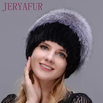 Jauns sieviešu ūdeļu kažokādu cepures sieviešu ziemas cepure adīta ūdeļu fox kažokādas klp sieviešu siltu cepuri klp Silver Fox Daļu Vairāk