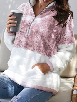 Jaunu Sieviešu džemperi Gadījuma ziemas kažokā sieviešu apģērbu Rāvējslēdzēju Raibs krekls Sieviešu Džemperis silts Zaudēt Kabatas jaka