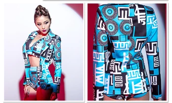 Jaunā, Modernā Deja Kostīmu Sexy hip-hop, Džeza Deju DS Skatuves Sniegumu Tērpu Dziedātāja Sieviešu Deju apģērbi iespiests zilā