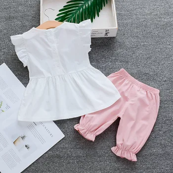 Jaunā Vasaras Bērnu Meiteņu Drēbes Uzvalku Bērnu Modes T Krekls, Bikses, 2gab/komplekti Toddler Ikdienas Apģērbu Zīdaiņiem un Bērniem Izbrauciens Kostīms