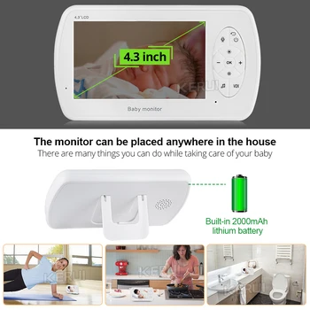 KERUI 4.3 collu Ekrāns, Babyphone Video Aukle, Baby Monitors Ar Kameru Drošības Babyfoon Temperatūras Uzraudzīt Nakts Redzamības