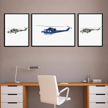 Karikatūra Militāro Helikopteru Minimālisma Sienas Mākslas Audekls Gleznošanai Ziemeļvalstu Plakāti un Izdrukas Sienas, Attēlus Dzīvojamā Istaba Dekori